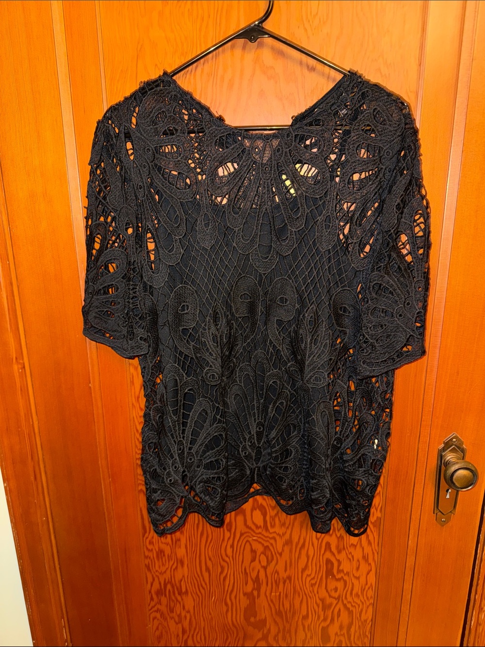 Adiva Black Lace Crochet Short Sleeve Top